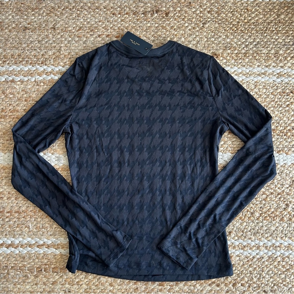 Rag & Bone NWT Valencia Houndstooth Long Sleeve Tee Black Size M - Picture 5 of 7